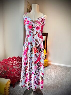 Victoria's Secret Satin Maxi Slip Dress with Pink Botanical Print